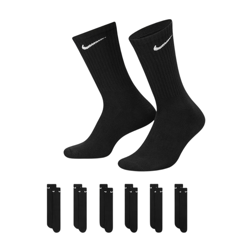 6 pk Nike Everyday Cushion Crew Training Socks Black White Swoosh Size L