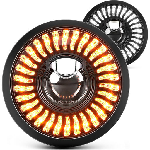 BraveWAY 5.75" LED Motorcycle Headlight Anti-glare, 5 3/4 inch Round Light with Projector Hi-Lo Beam/Amber White DRL/Start-up Gradient Welcome Halo (1PC)