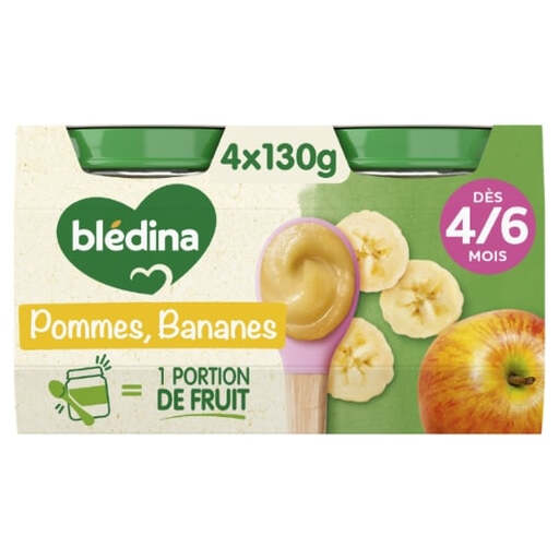 BLEDINA Apples & Bananas Fruit Jars 4–6 Months 4 x 130 g