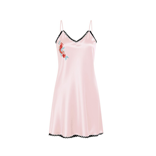 IZURIA Lace V-Neck Pink Silk-Like Suspender Dress