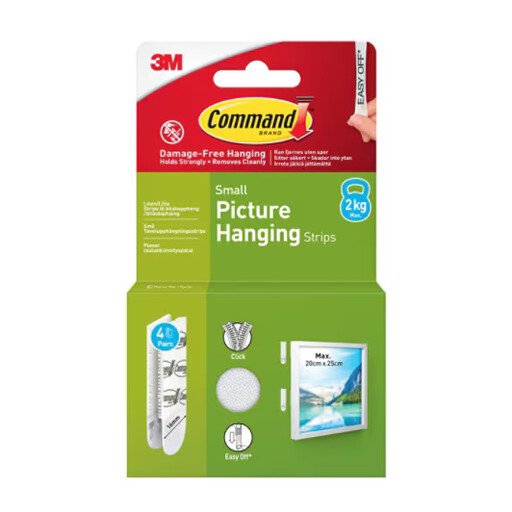 3M Command Adhesive Strips Picture Hanging Small (Pack of 4)