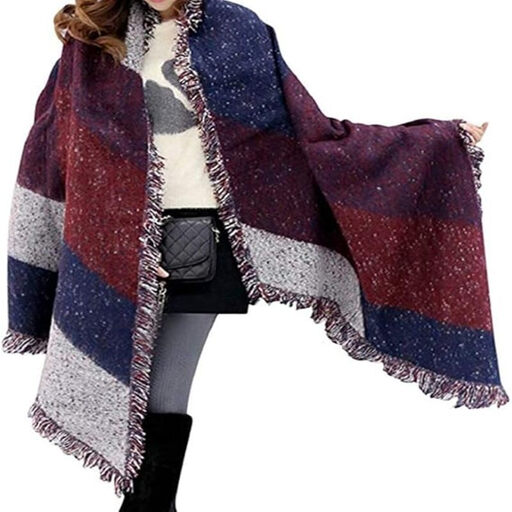 Women Winter Long Soft Warm Check Scarf Large Shawl Wrap Stole Tassel Wool-Like Warmth Red