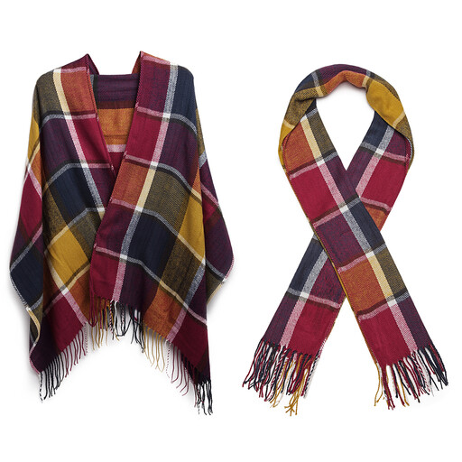 Women Winter Plaid Scarf Oversized Soft Warm Long Tartan Wrap Shawl with Tassels - Purple