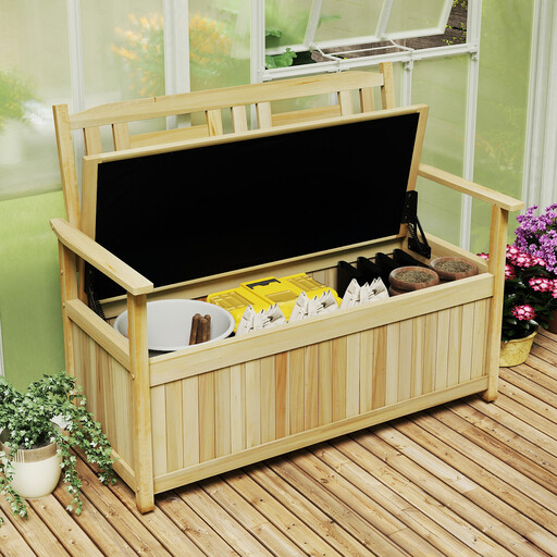 Costway 185L Patio Storage Bench Solid Wood