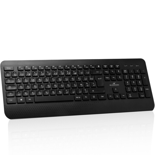 Bluestork Wireless Rechargeable PC Keyboard - 2.4G + Bluetooth, AZERTY Layout, Black, USB-C Charging