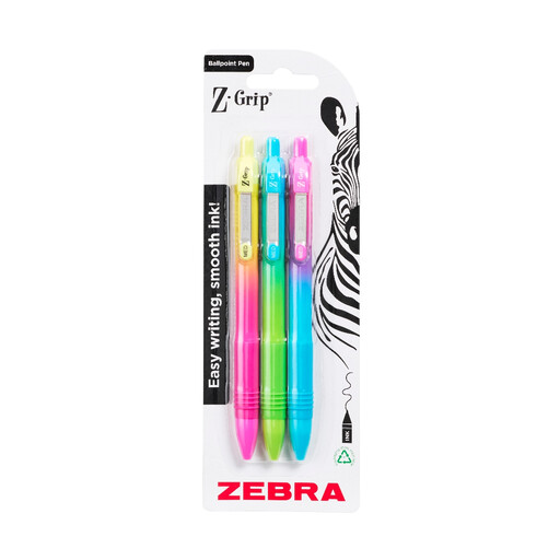 Zebra Z-Grip Ballpoint Pen Soft Touch Pack of 3 - Black