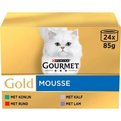 Gourmet Gold Mousse, assortiment lapin, bœuf, veau et agneau, 24 × 85 g