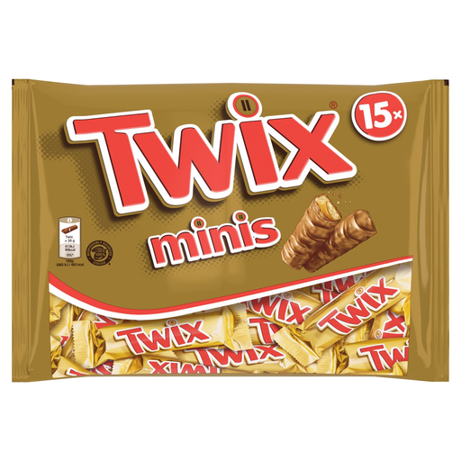 Pack of 15 Twix mini chocolate bars with toffee