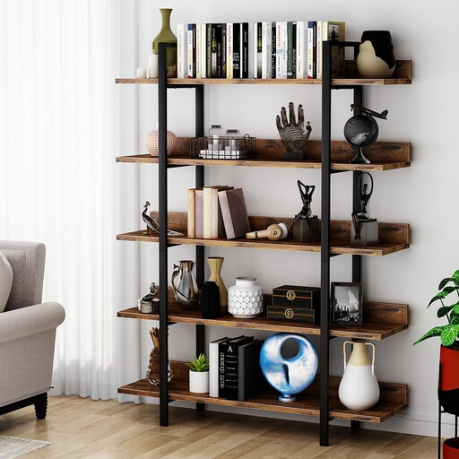 Tribesigns Bookshelf – 5-Tier, Open, Wood & Metal