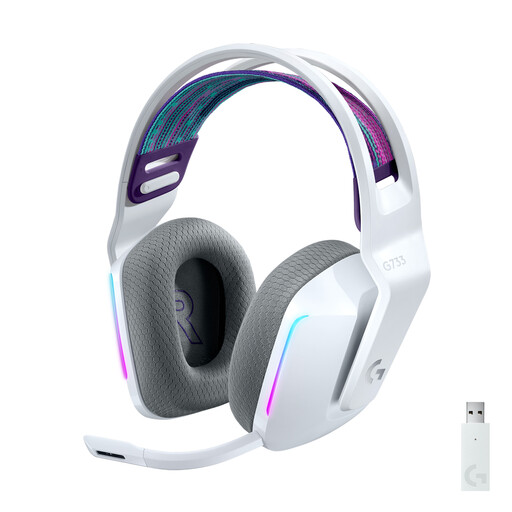 Logitech G733 Wireless Gaming Headset – LIGHTSPEED, 7.1 Surround Sound, LIGHTSYNC RGB, Blue VO!CE Mic, 29h Battery, Ultra-Light (White)