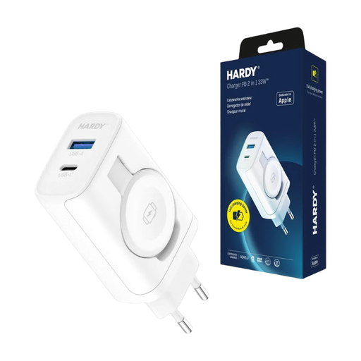 3mk HARDY Charger PD 2 in 1 33W USB-C USB-A Inductive Mains Charger, White 