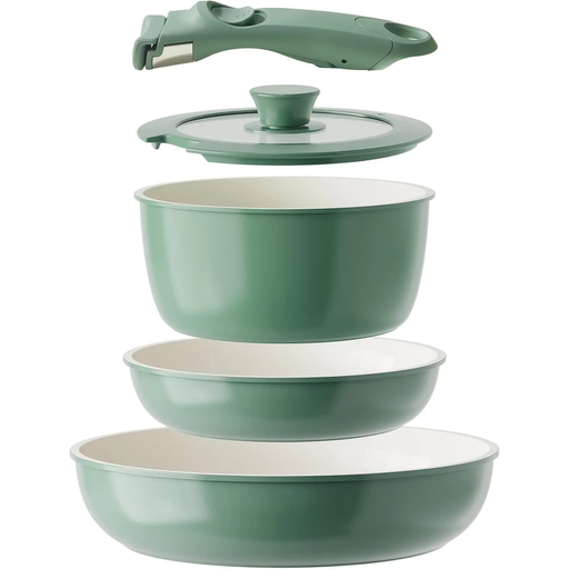 5-Piece Ceramic Cookware Set with Detachable Handle