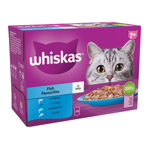 Whiskas 7+ Fish Favourites Senior Wet Cat Food Pouches in Jelly 12 x 85g