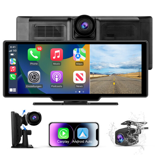 AWESAFE 10.26 HD Touch Screen Car Radio Carplay Dual Camera Dashcam Car Camera 4K+1080P Android Auto Wireless Carplay
