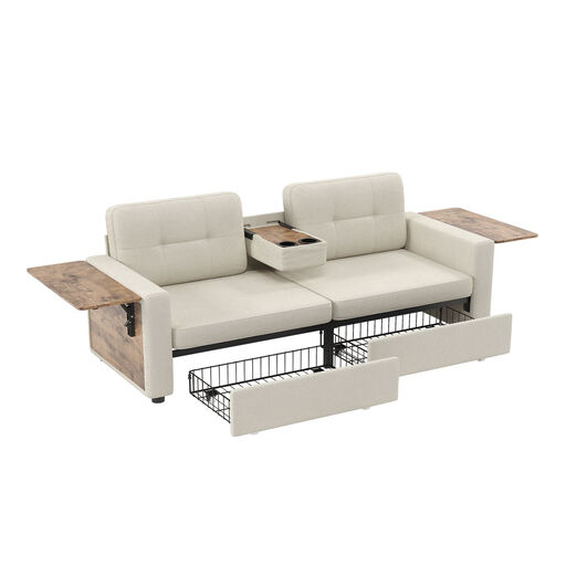 Two-seater Sofa in Chenille Fabric beige