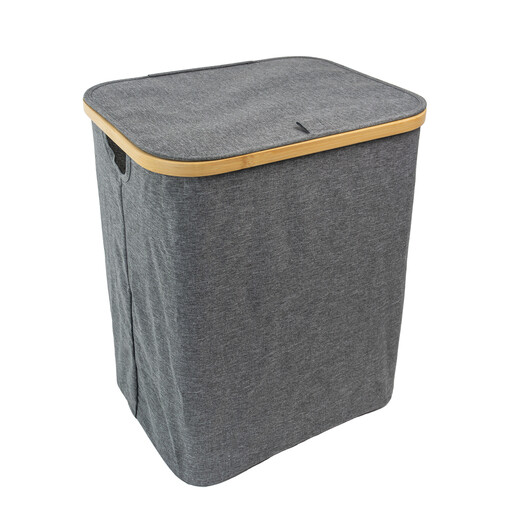 JVL Bambanio 66L Bamboo Foldable Laundry Hamper with Lid, Grey