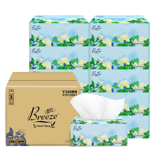 Breeze Blossom Box Facial Tissue Paper, 2 Ply, 200 Sheets x 36 Boxes