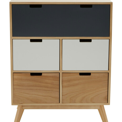 Interiors by Premier Drawer Chest Watson 5 Drawer in a natural wood finish with grey and white drawers