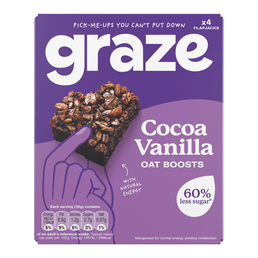 Graze Protein Bites Cocoa, Vanilla Oat Squares 4 x 30g