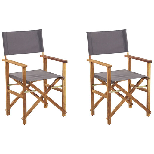 Beliani Set of 2 Acacia Folding Chairs Light Wood with Grey CINE