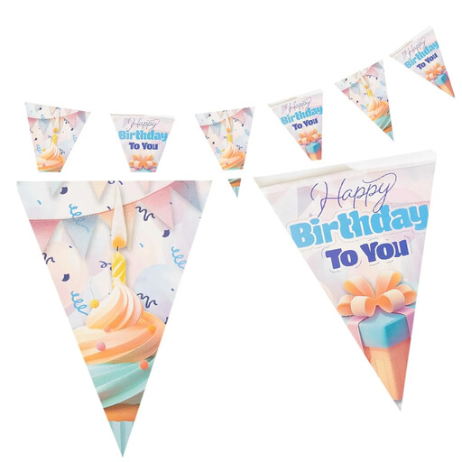 Wimpelkette Birthday Wimpel Girlande, 4-5 m, Pastellfarben, Geburtstagsdeko