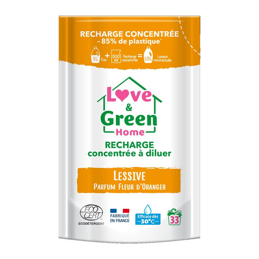 LOVE&GREEN Home Recharge Concentrated Laundry Detergent to Dilute, Orange Blossom Scent - 500ml
