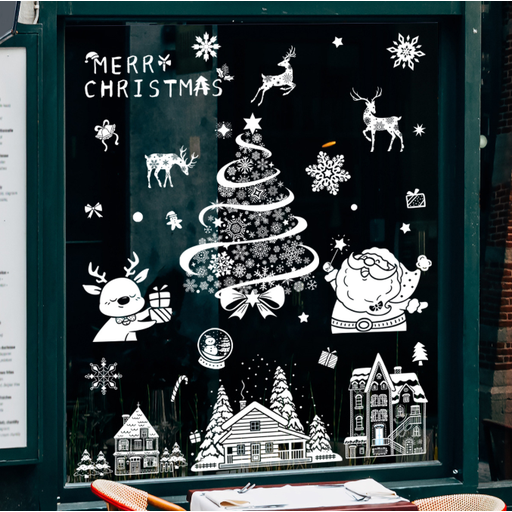 JU7CER Kerst raamstickers, Kerstman, rendier stijl