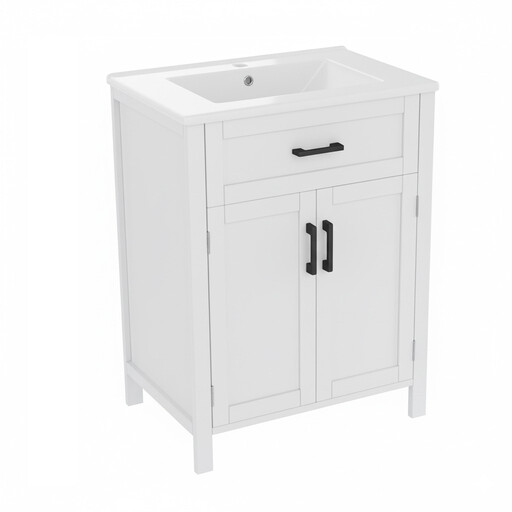 URBAN MEUBLE Modern Series Freestanding Bathroom Vanity with Ceramic Sink - Glossy White, 60*46*84cm