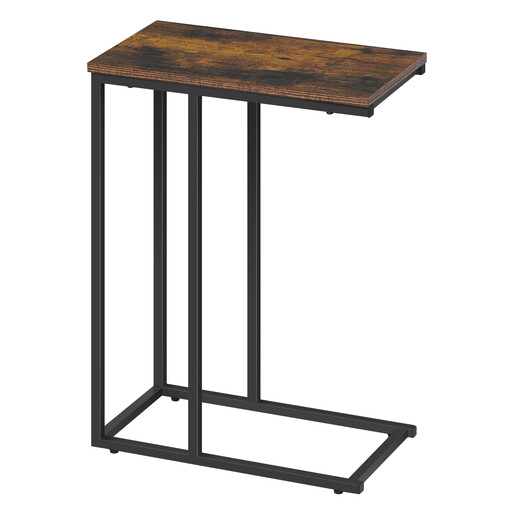Woltu C-Shaped Side Table, Rustic Brown and Black