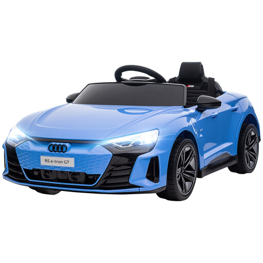 A blue, licensed Audi RS E-tron GT kids electric ride on car