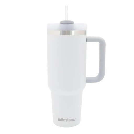 Milestone Travel Mug & Straw with Handle 1200ml in White