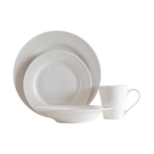 Maison by Premier Avie Dinner Set Ribbed Porcelain White 16pcs - Plates, Bowls & Mugs