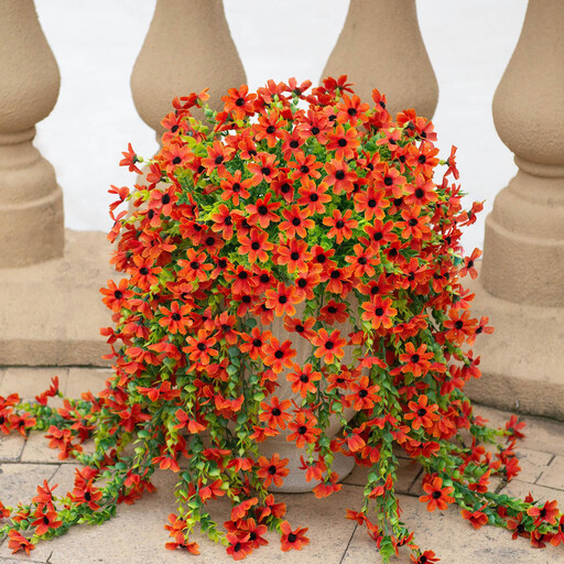 4Pcs 28.7in/72.8cm Artificial Hanging Flowers for Outdoors Fake Plants Decoration (Orange)