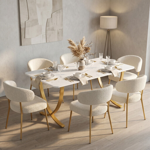 Moderner Esstisch für 6 Personen, 160 x 80 cm, Wei? und Gold