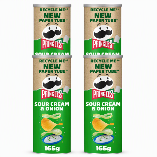 Pringles Sour Cream & Onion Crisps 660g, four 165g tubes