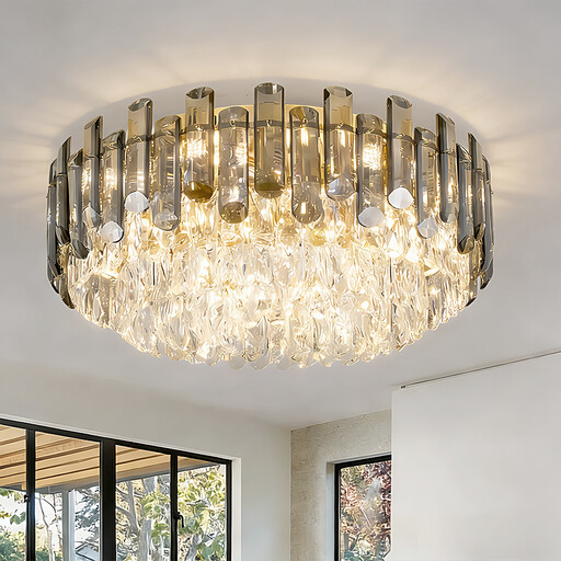 Gold Slanted-Cut Crystal Flush Mount Ceiling Light 60cm