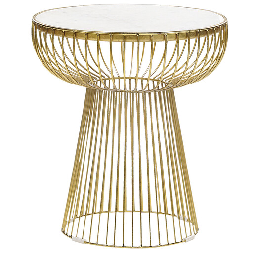 Beliani Beistelltisch mit Drahtgestell Wei? Marmor mit Gold CHEYNES