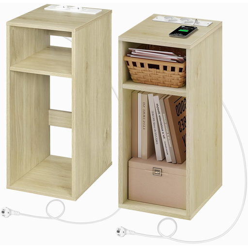 Woltu Set of 2 Bedside Tables with Outlets & USB Ports