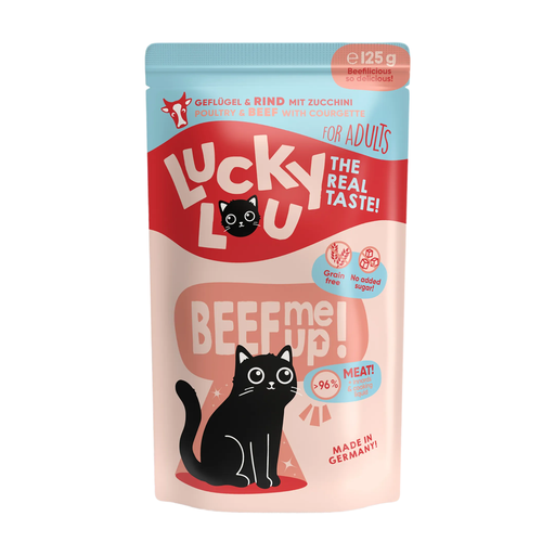Lucky Lou Lifestage Adult Poultry & Beef Cat Food in Sauce, 16 x 125 g Pouch Multipack