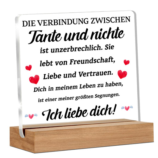 Alphynix Acrylplakette mit dem Zitat "Die Verbindung zwischen Tante und Nichte ist unzerbrechlich"