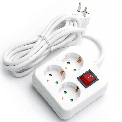 德规 3 孔位带开关插线板，3 米，3G1.5mm?，白色