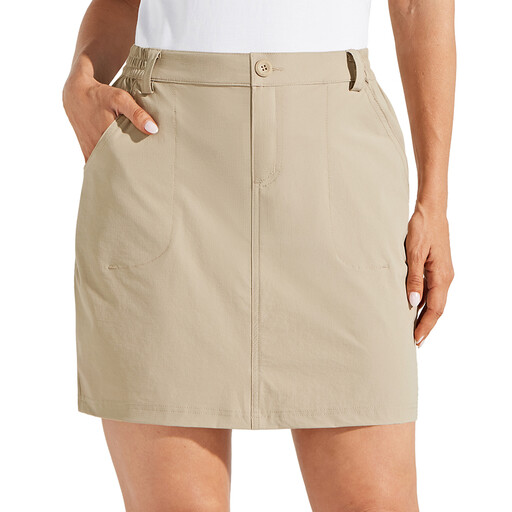 Willit Women's Skorts Golf Casual Skort Skirts UPF 50+ Quick Dry Zip Pockets Outdoor Hiking Khaki L