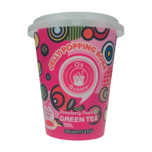 O's Bubble Strawberry and Peach Bubble Tea Popping Boba Cup 350ml