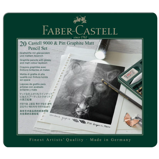 Faber-Castell Pitt Graphite Matt and Castell 9000, metal tin of 20 pencils