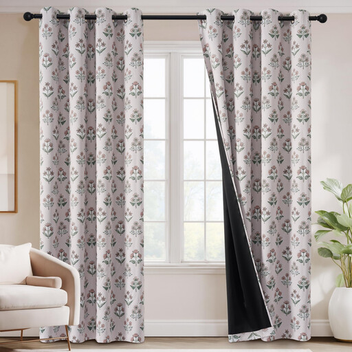 PONY DANCE 100% Blackout Curtains 2 Panels, Delicate Floral Pattern