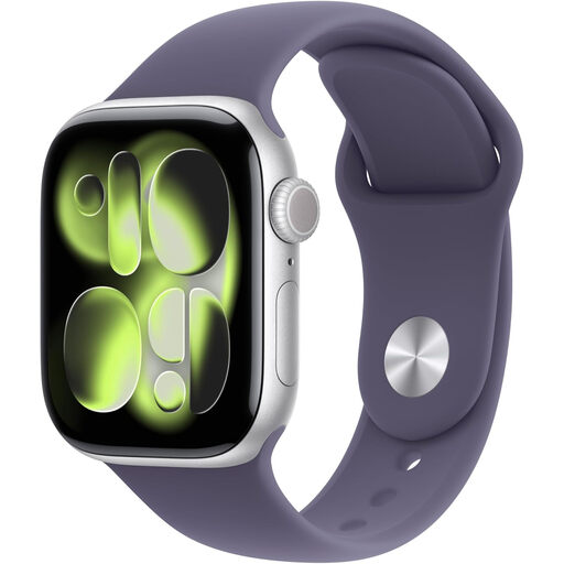 Apple Watch Series 11 GPS + Cellular 42mm Silver Aluminium Case with Purple Fog Sport Band