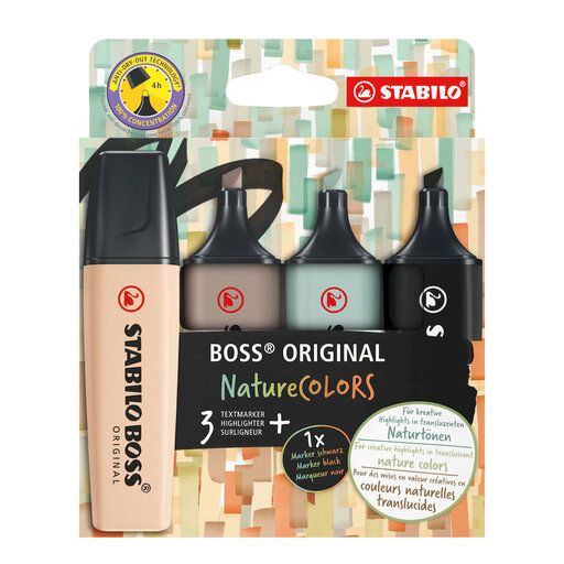 STABILO BOSS ORIGINAL NatureCOLORS - Highlighter - Pack of 4 - Assorted Colours