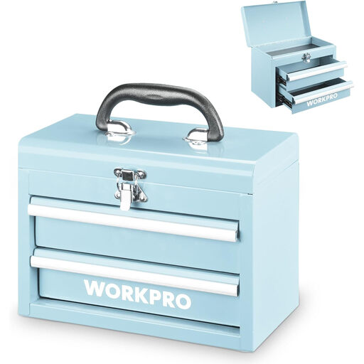 WORKPRO Metal Drawer Box with 2 Drawers & Top Storage Space, Light Blue