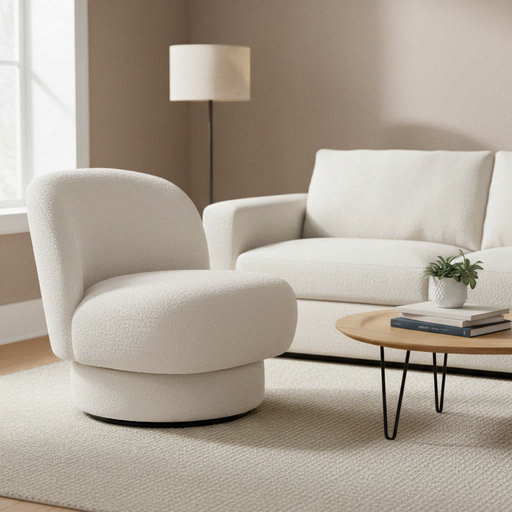 Beliani AYLO Retro Bouclé Swivel Armchair in Cream White