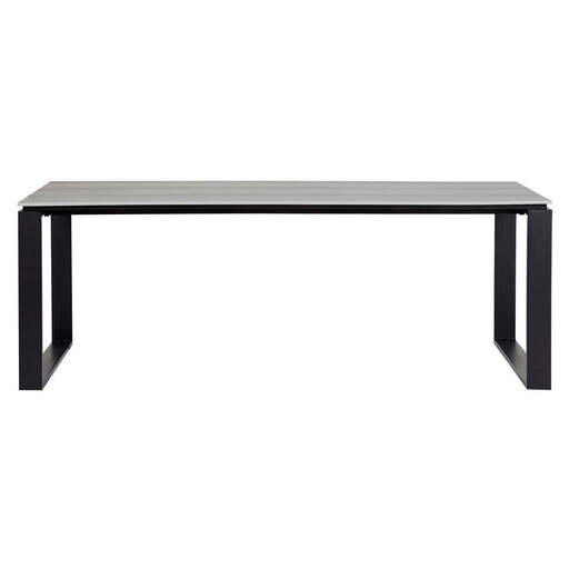 Gartentisch 210x100cm, Tisch für 8 Personen, schwarze Metallbeine, Tischplatte in grauer Eichenholzoptik